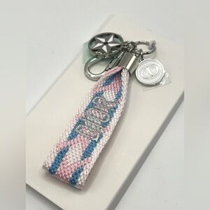Dior Pink Blue Woven Logo Keychain Bag Charm BNIB Sealed